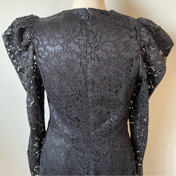 NWT EXPRESS Black Lace Puff Sleeve Fit and Flare Dress - Picture 8 of 9